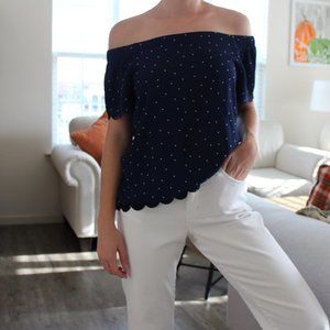 Off-the-Should Blue with White Dots Blouse
